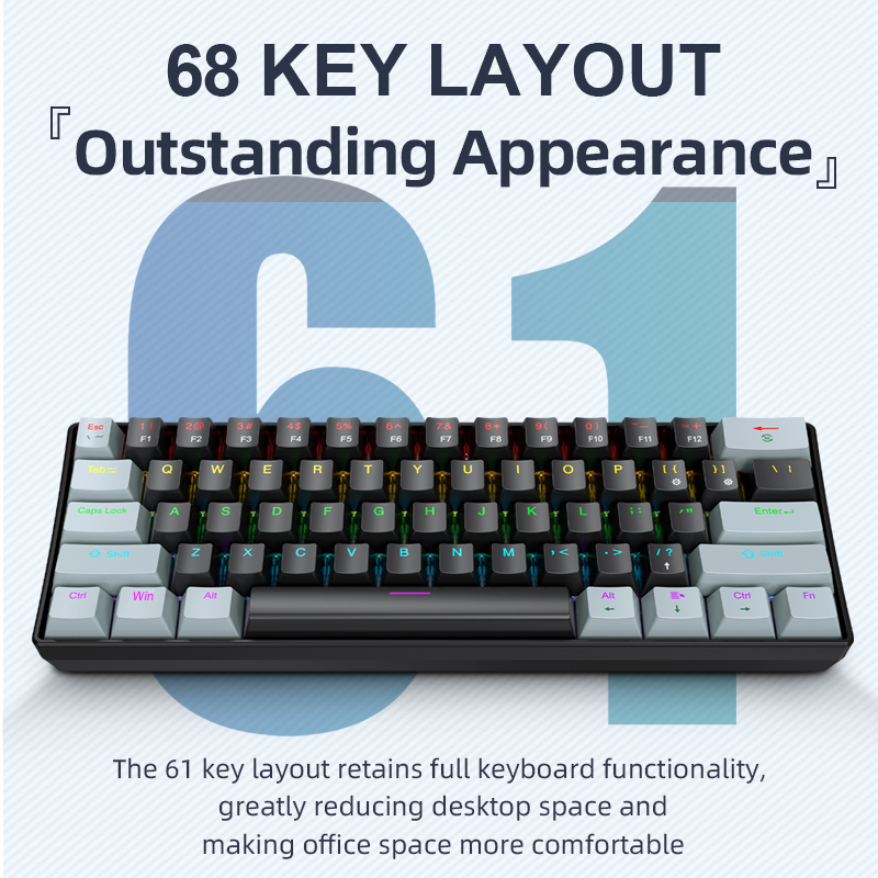 Gaming Keyboard Blue Switches - Мини-механическая клавиатура APAYADO K61, проводная, 61