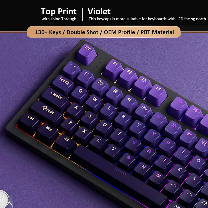 Gaming Keyboard Top - Кастомные градиентные фиолетовые OEM-кейкапы с верхней