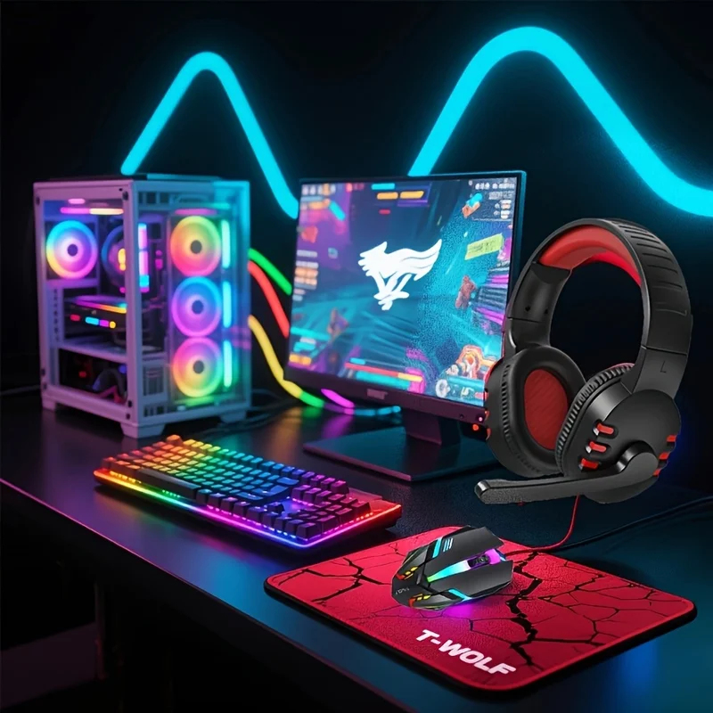 Gaming Keyboard Mouse And Headset Combo - Игровой комплект 4-в-1: проводная клавиатура, мышь,